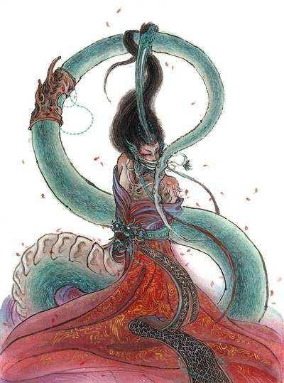 轩辕之国的人,都有这样的特征:人面蛇身,首交尾上,其中最不长寿的人也