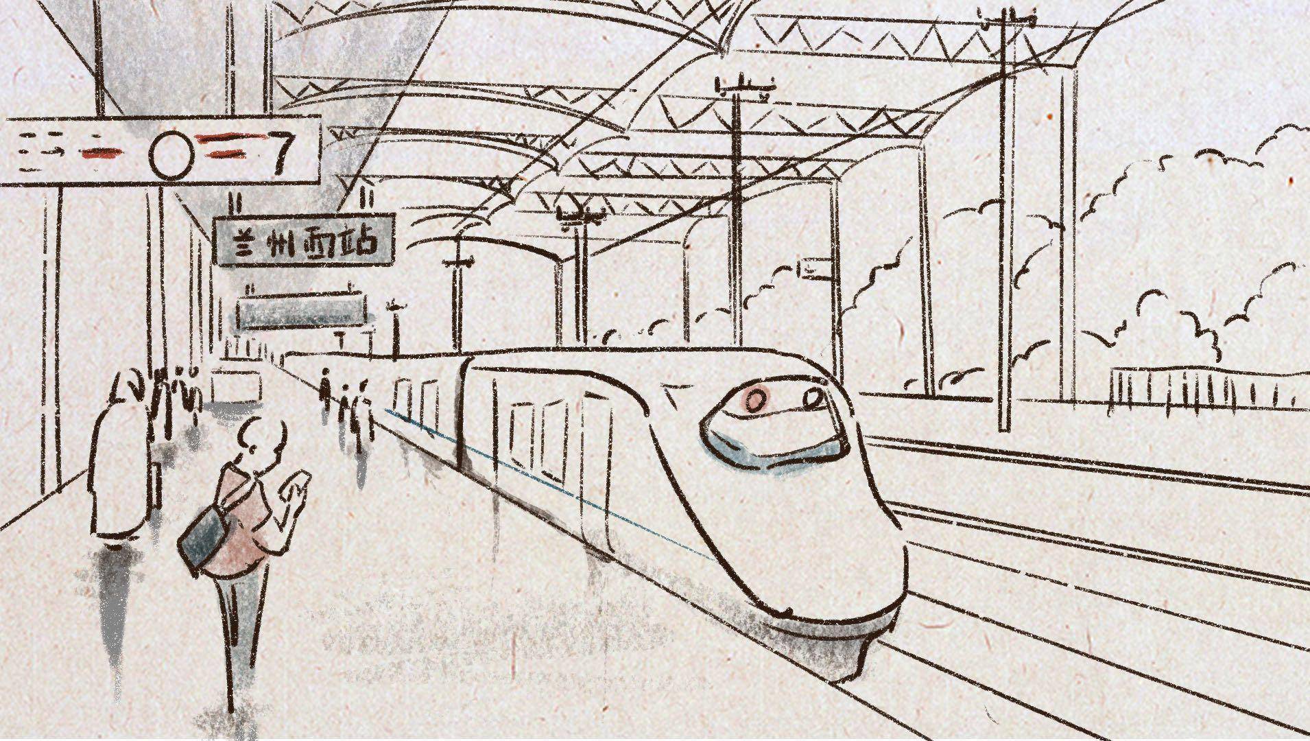 高铁站绘画图片