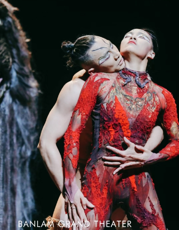 另外,舞蹈的前半部分杨丽萍在原舞蹈的基础上加了"阴阳双修",让大朱和