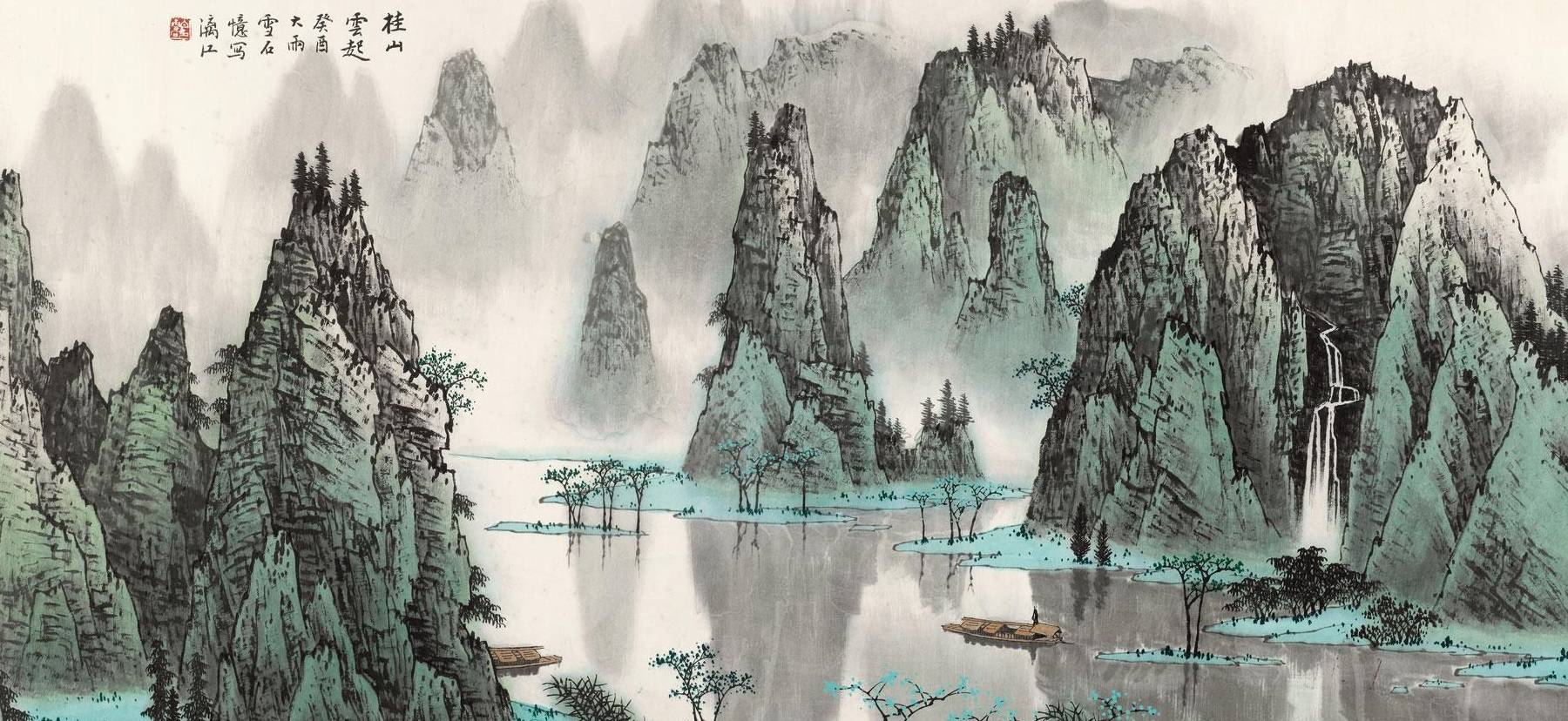 大きなお部屋を、一変する水墨画の魅力。周永利 桂林象山1998年作 北京 ...