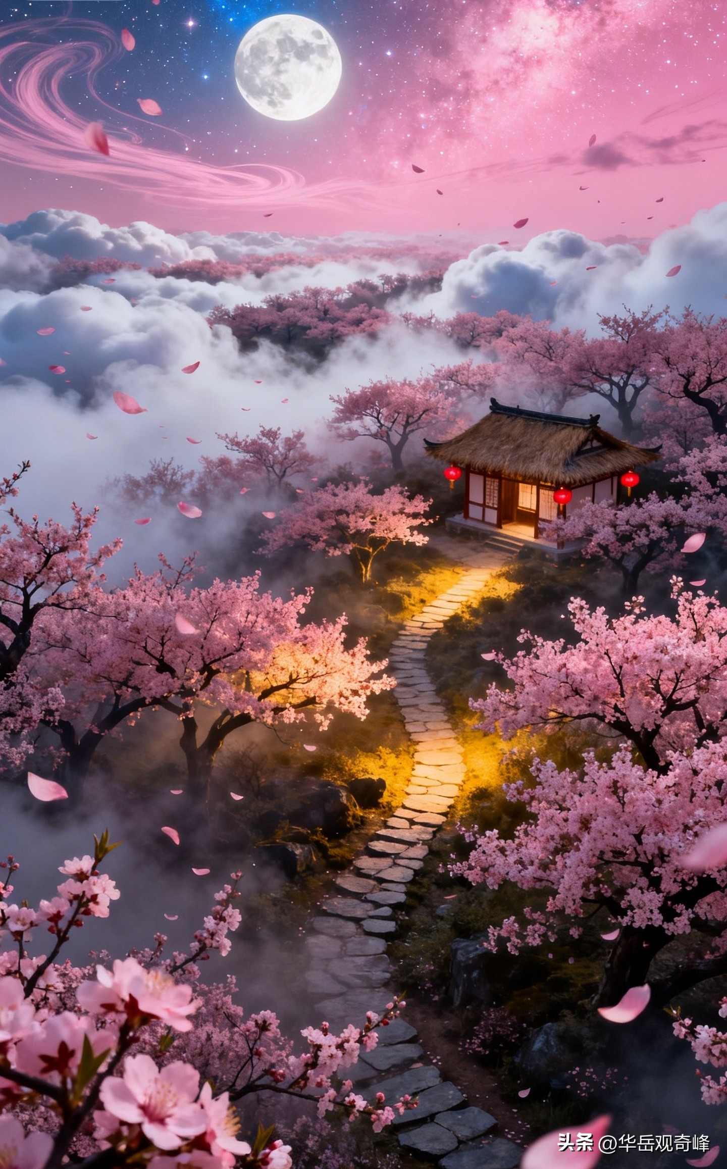 俯瞰仙境十里桃林:粉瓣飘处藏神话,星河月下有仙居 !