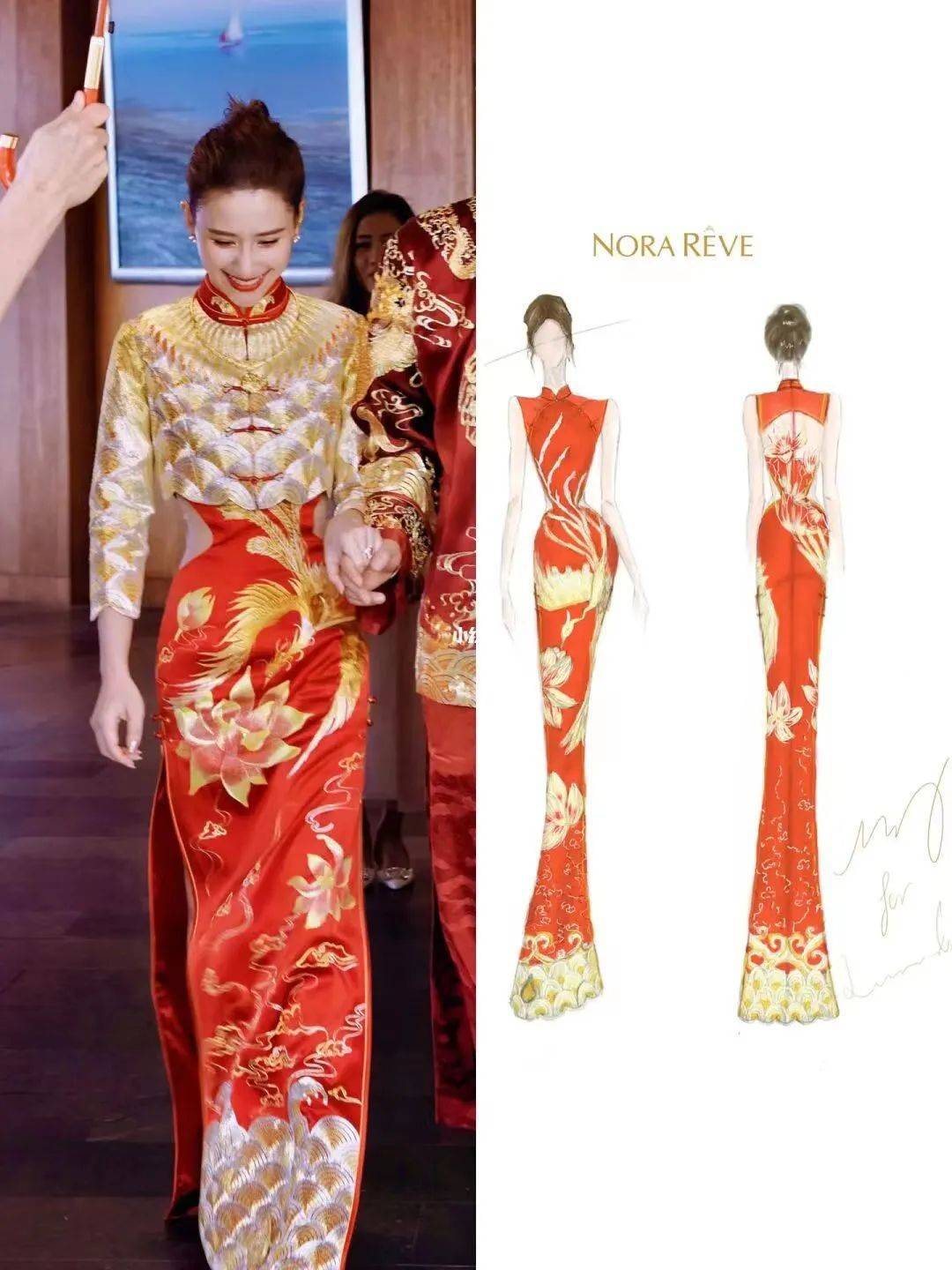 新人的中式婚纱也颇受好评.