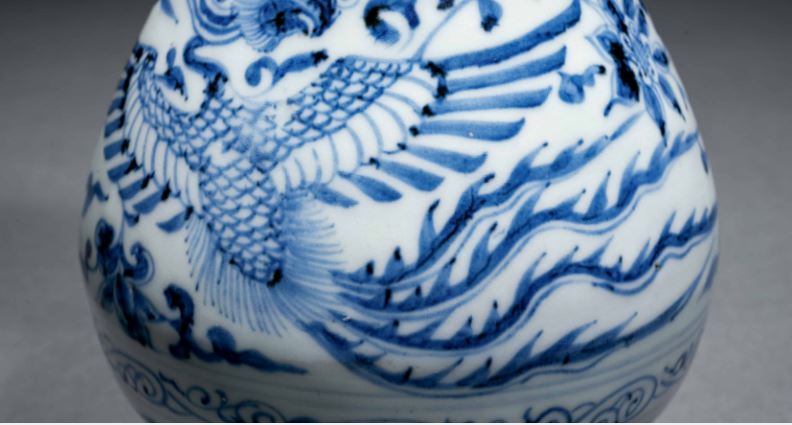 中国 白釉 瓶 玉壺春瓶 鳳凰龍水鳥神獣彫 元青花