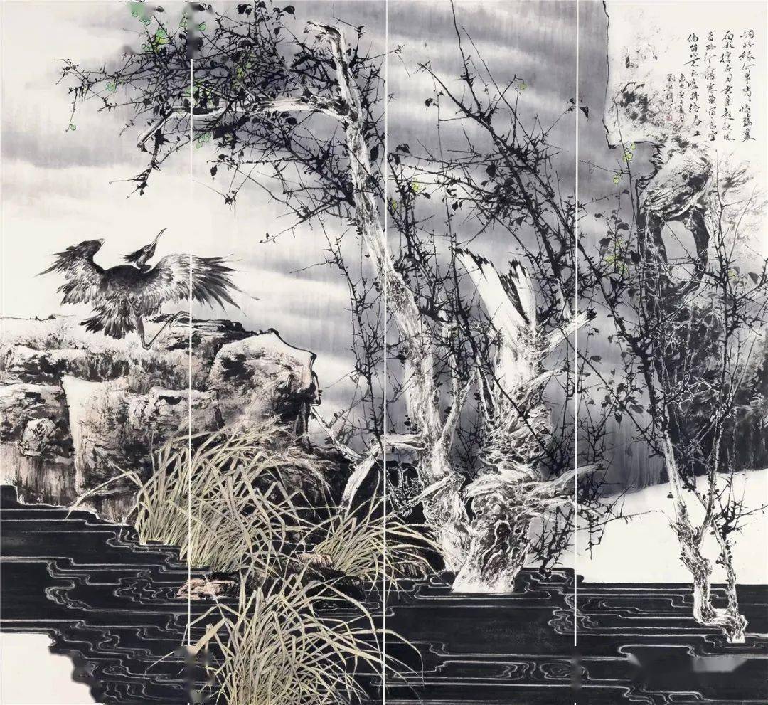 新品 肉筆 全体 水墨画 風景画 中国 外寸 幅104cm65m、内側68cm45cm-